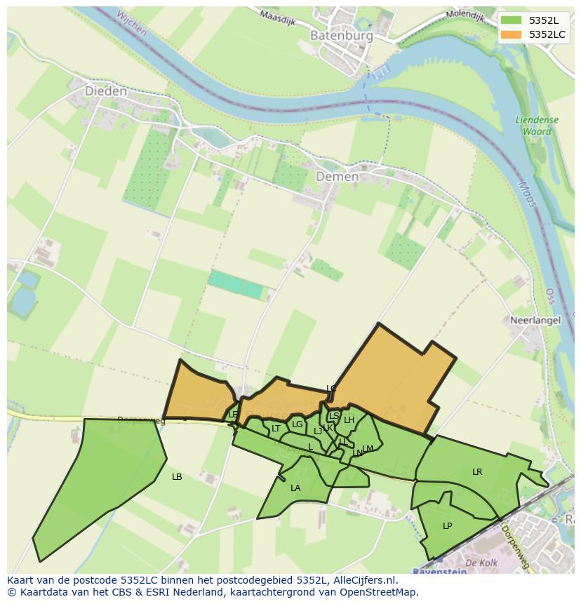 Afbeelding van het postcodegebied 5352 LC op de kaart.