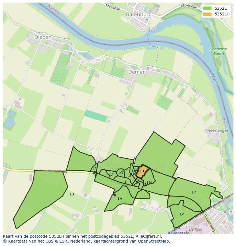 Afbeelding van het postcodegebied 5352 LH op de kaart.