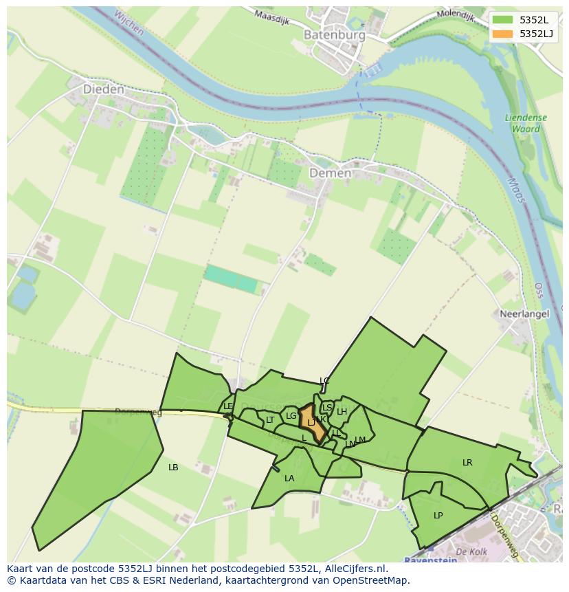 Afbeelding van het postcodegebied 5352 LJ op de kaart.