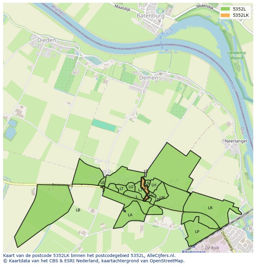 Afbeelding van het postcodegebied 5352 LK op de kaart.