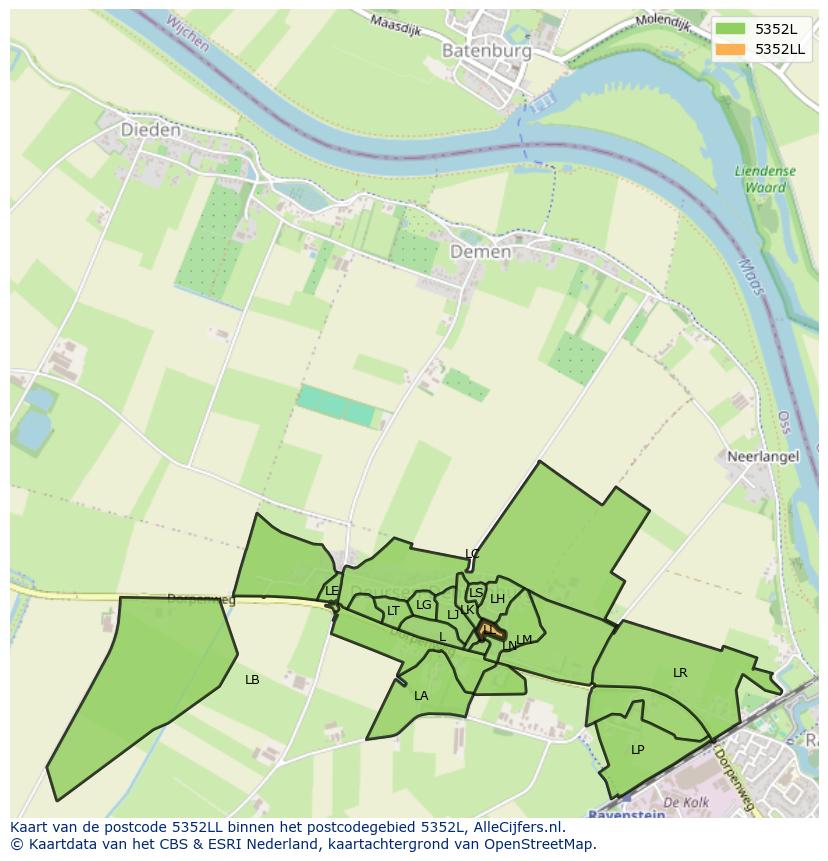 Afbeelding van het postcodegebied 5352 LL op de kaart.