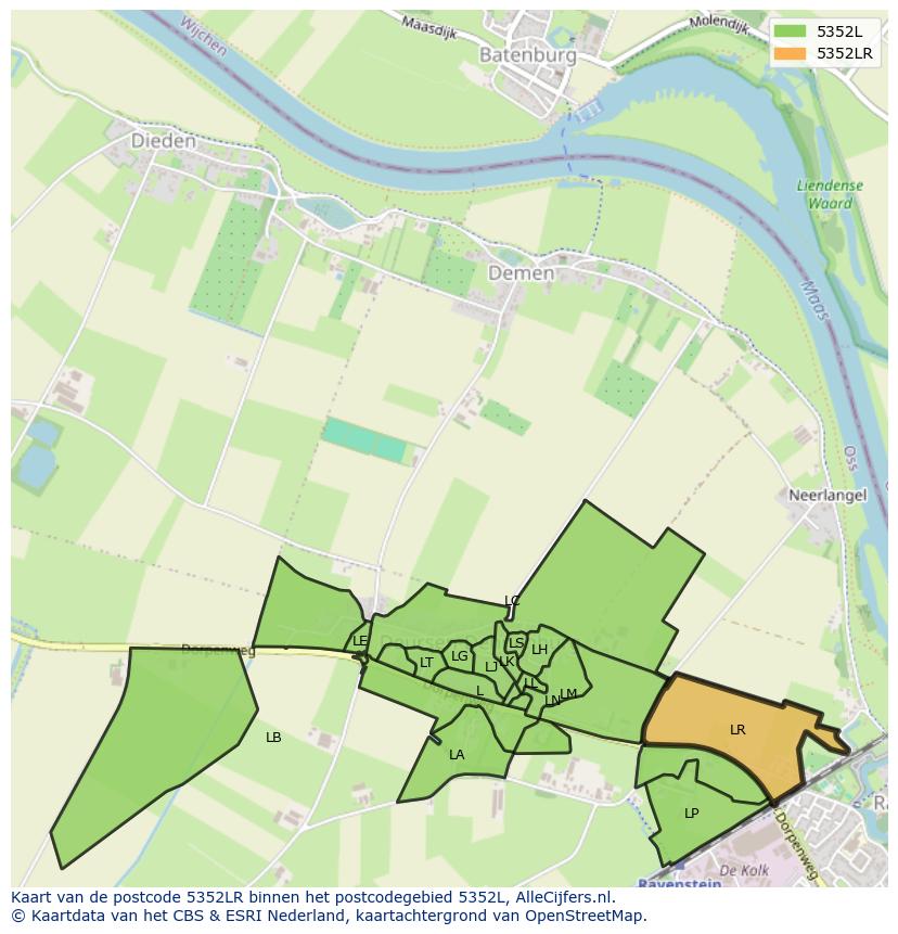Afbeelding van het postcodegebied 5352 LR op de kaart.