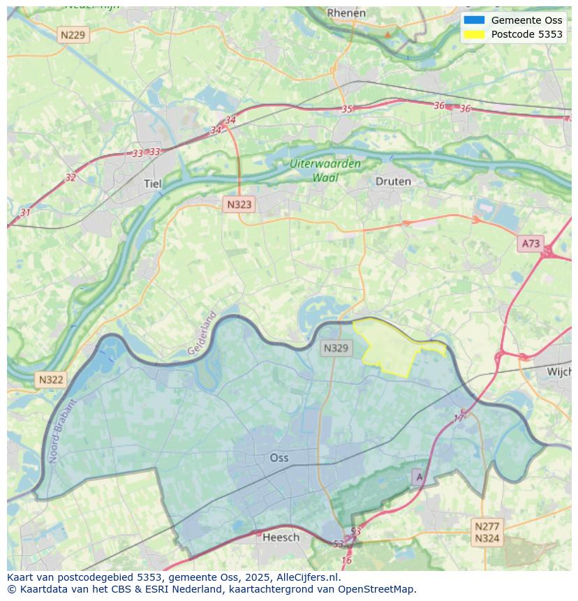 Afbeelding van het postcodegebied 5353 op de kaart.