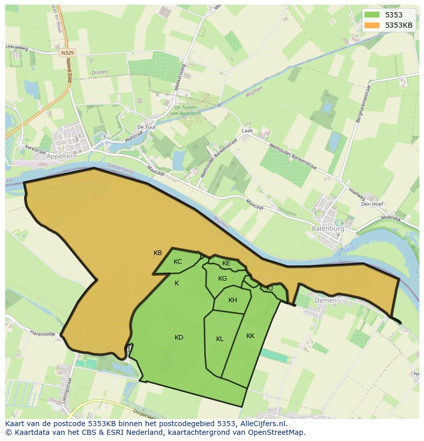 Afbeelding van het postcodegebied 5353 KB op de kaart.