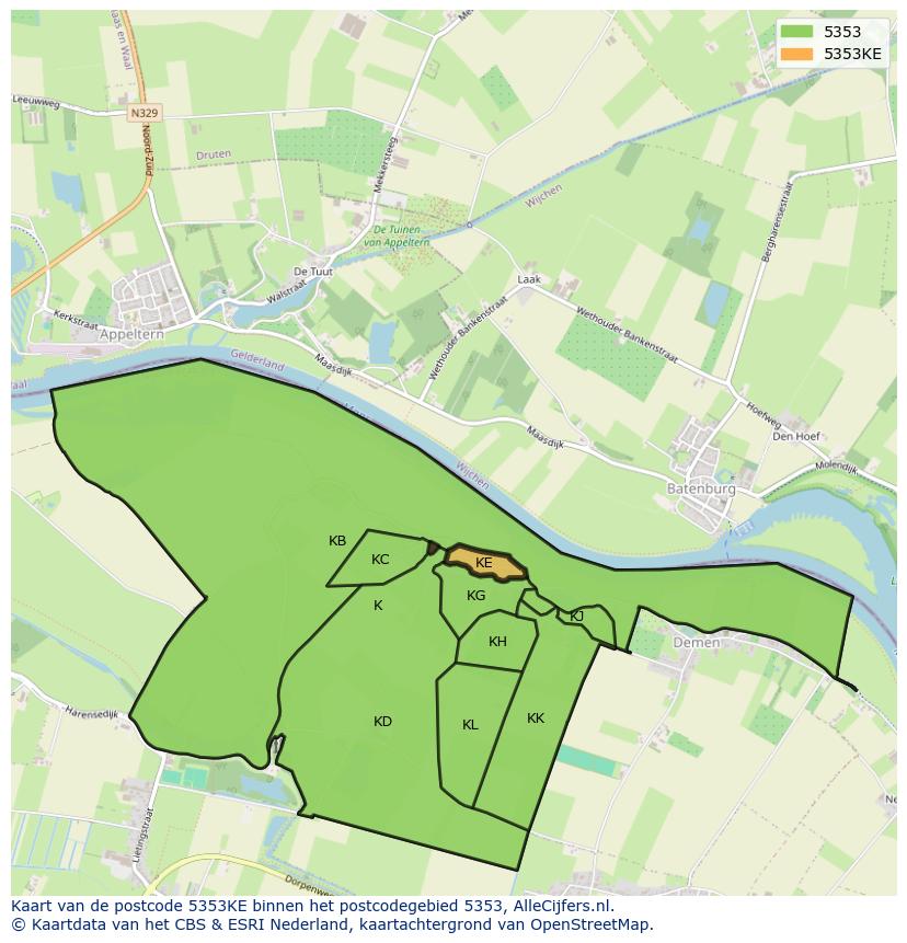 Afbeelding van het postcodegebied 5353 KE op de kaart.