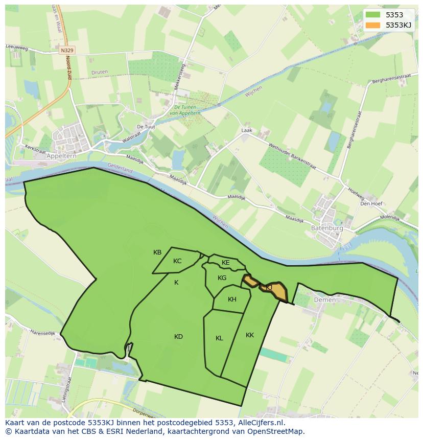 Afbeelding van het postcodegebied 5353 KJ op de kaart.