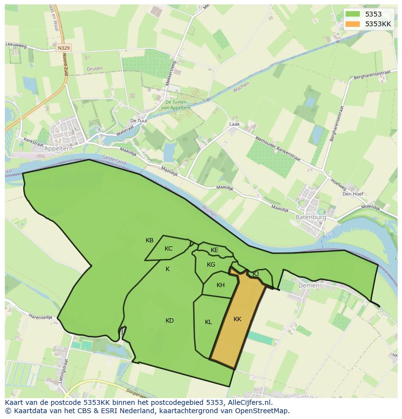 Afbeelding van het postcodegebied 5353 KK op de kaart.