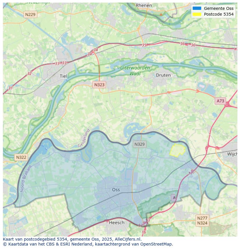 Afbeelding van het postcodegebied 5354 ZE op de kaart.