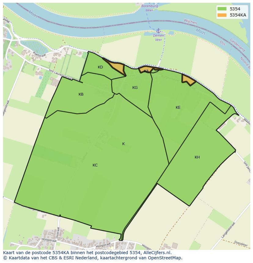 Afbeelding van het postcodegebied 5354 KA op de kaart.