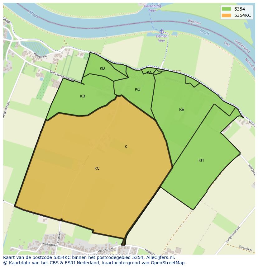Afbeelding van het postcodegebied 5354 KC op de kaart.