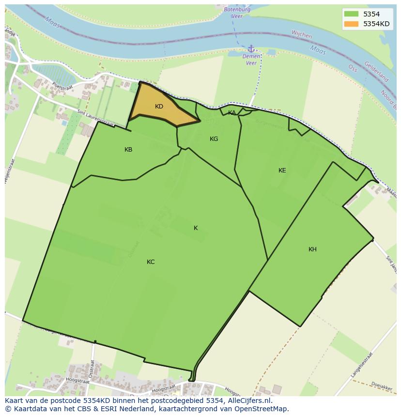 Afbeelding van het postcodegebied 5354 KD op de kaart.