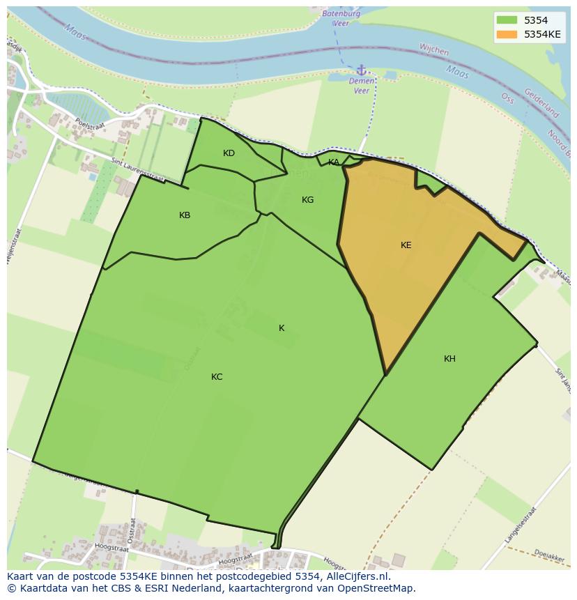 Afbeelding van het postcodegebied 5354 KE op de kaart.