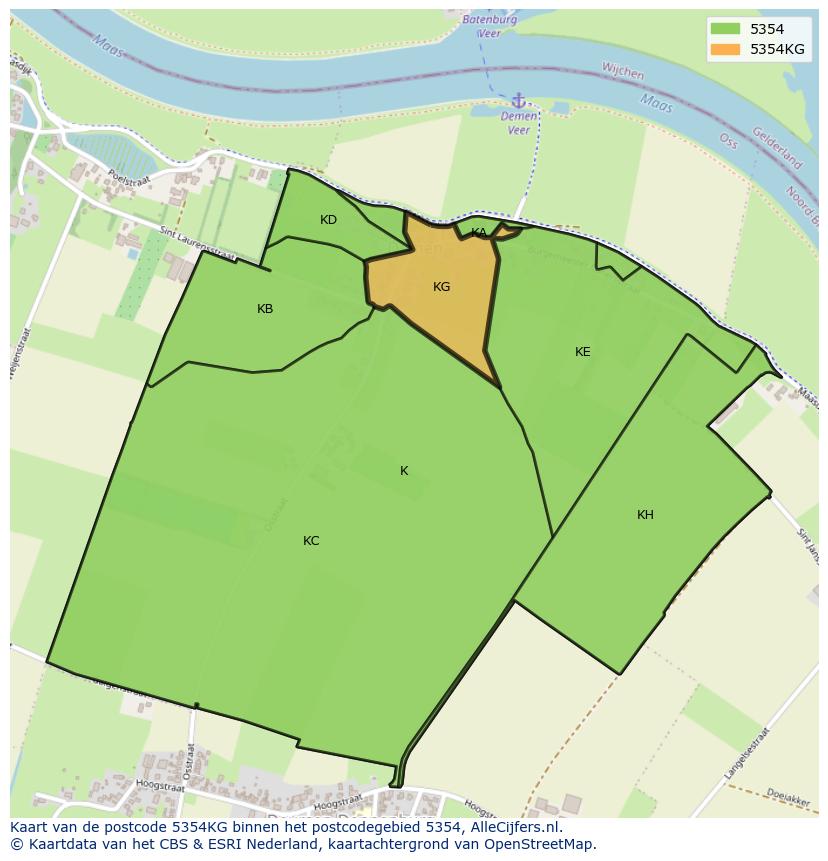 Afbeelding van het postcodegebied 5354 KG op de kaart.