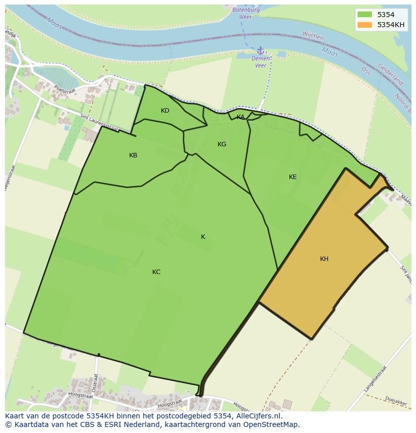 Afbeelding van het postcodegebied 5354 KH op de kaart.