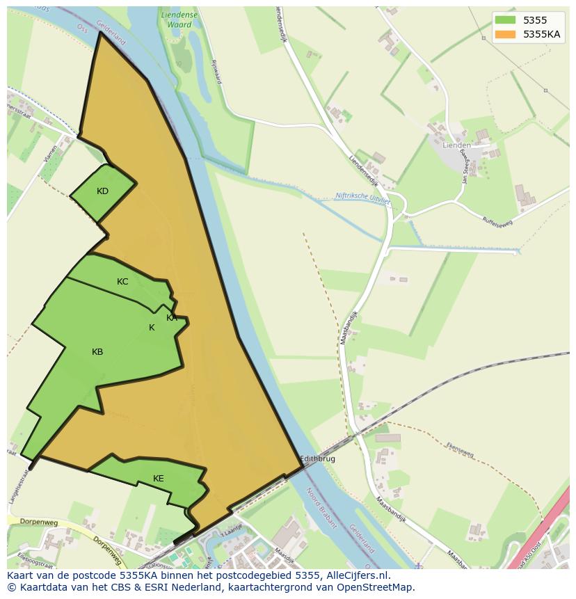 Afbeelding van het postcodegebied 5355 KA op de kaart.