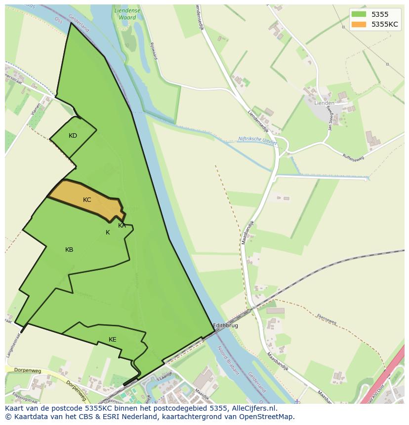 Afbeelding van het postcodegebied 5355 KC op de kaart.