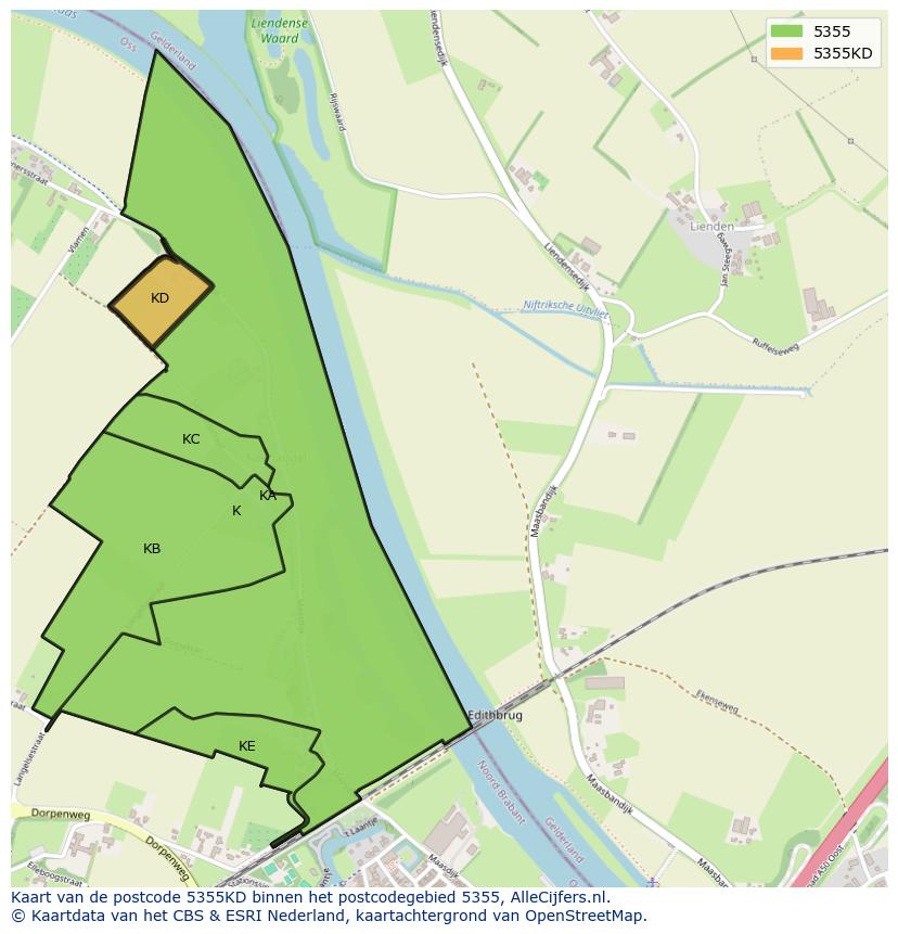 Afbeelding van het postcodegebied 5355 KD op de kaart.