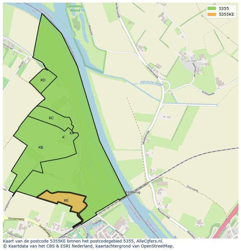 Afbeelding van het postcodegebied 5355 KE op de kaart.
