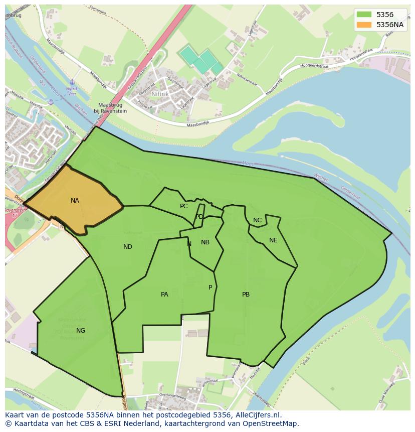 Afbeelding van het postcodegebied 5356 NA op de kaart.