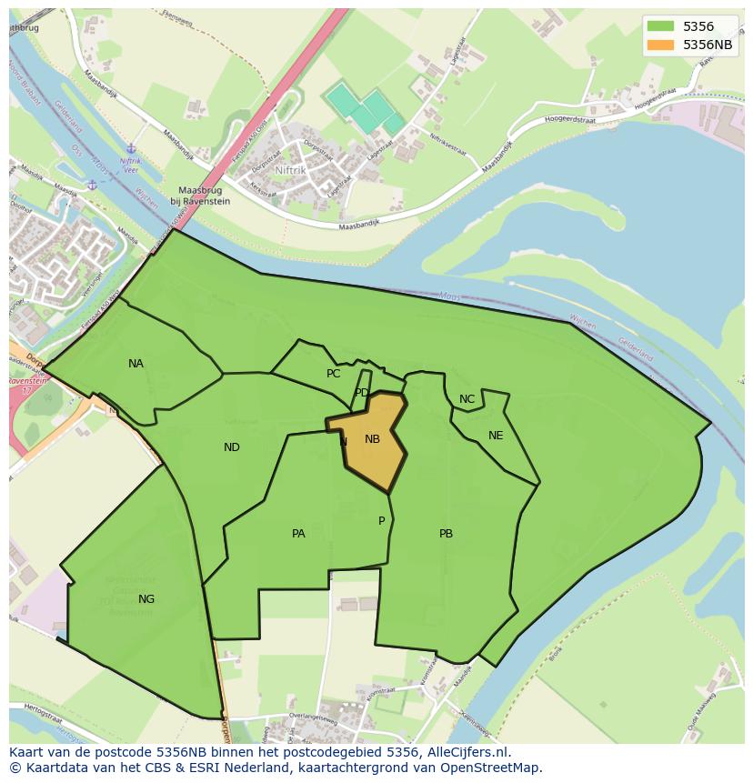 Afbeelding van het postcodegebied 5356 NB op de kaart.