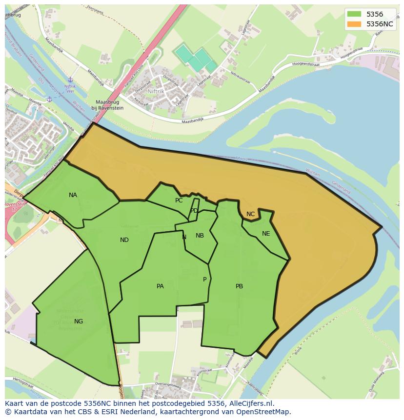Afbeelding van het postcodegebied 5356 NC op de kaart.