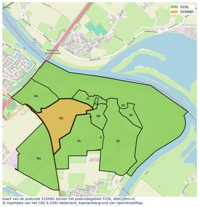 Afbeelding van het postcodegebied 5356 ND op de kaart.