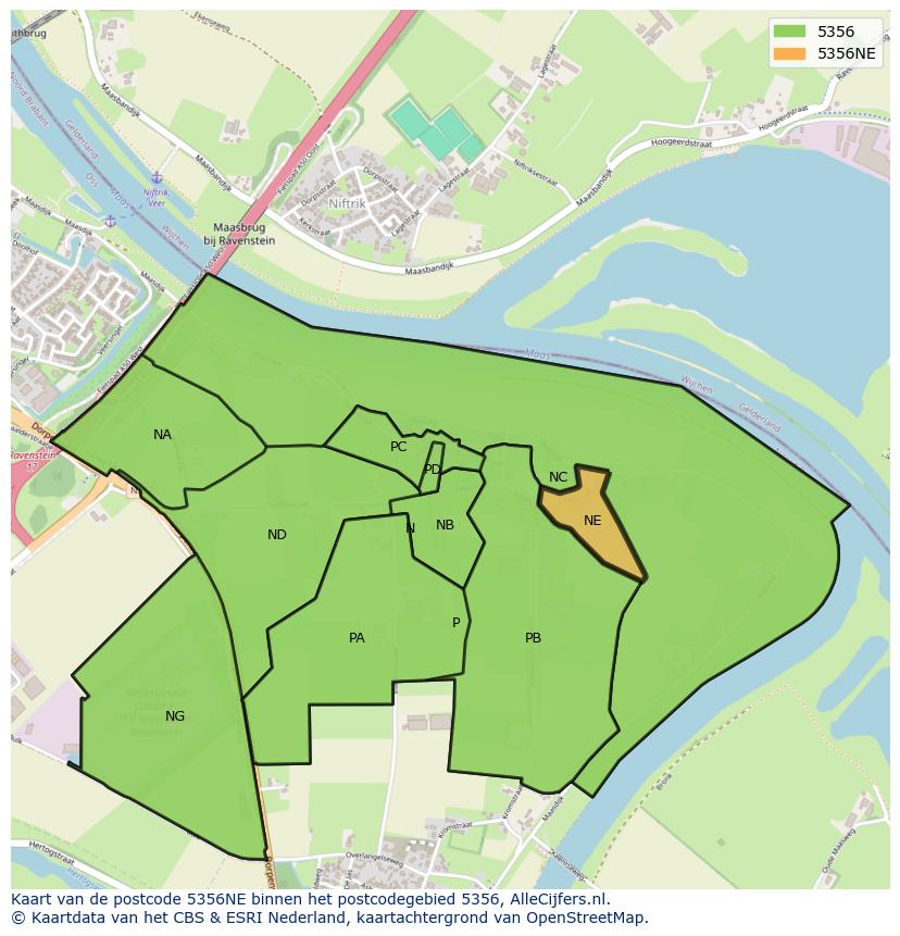 Afbeelding van het postcodegebied 5356 NE op de kaart.