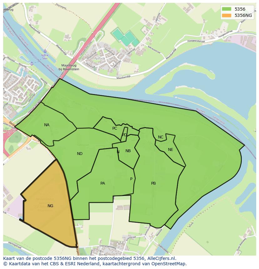 Afbeelding van het postcodegebied 5356 NG op de kaart.