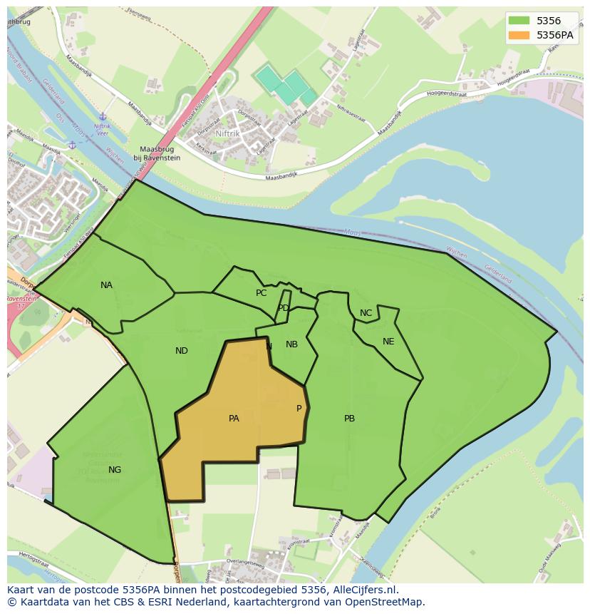 Afbeelding van het postcodegebied 5356 PA op de kaart.