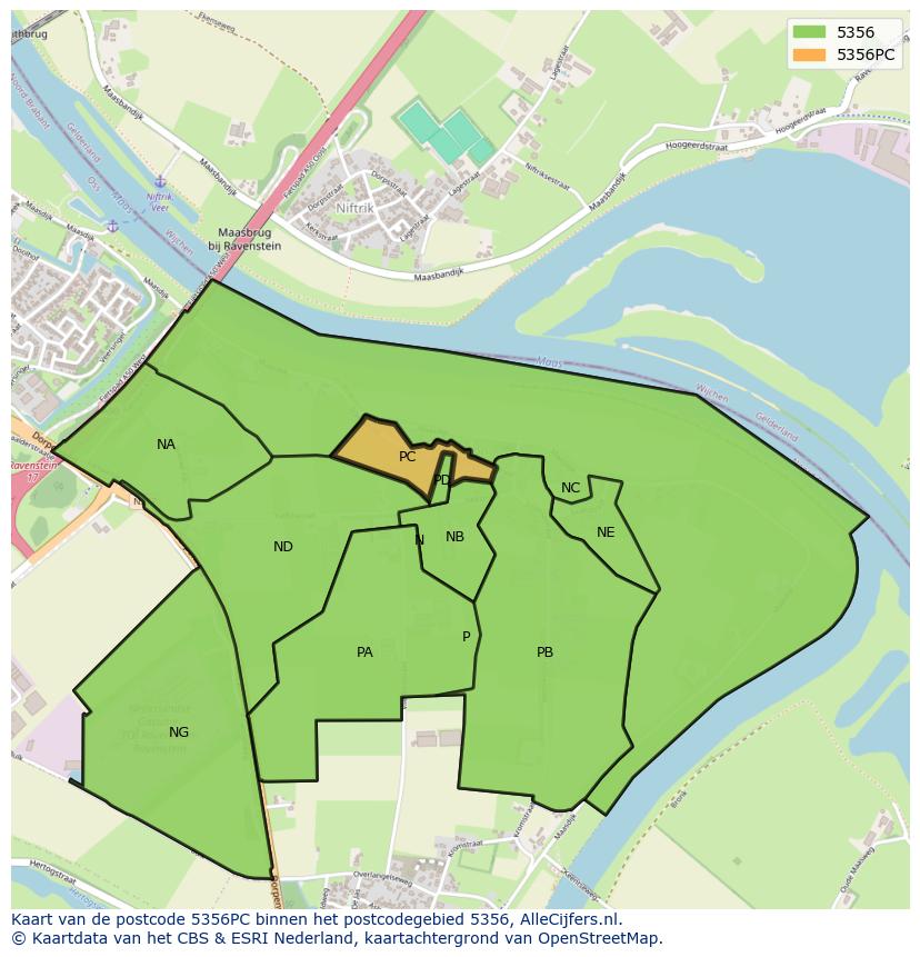 Afbeelding van het postcodegebied 5356 PC op de kaart.