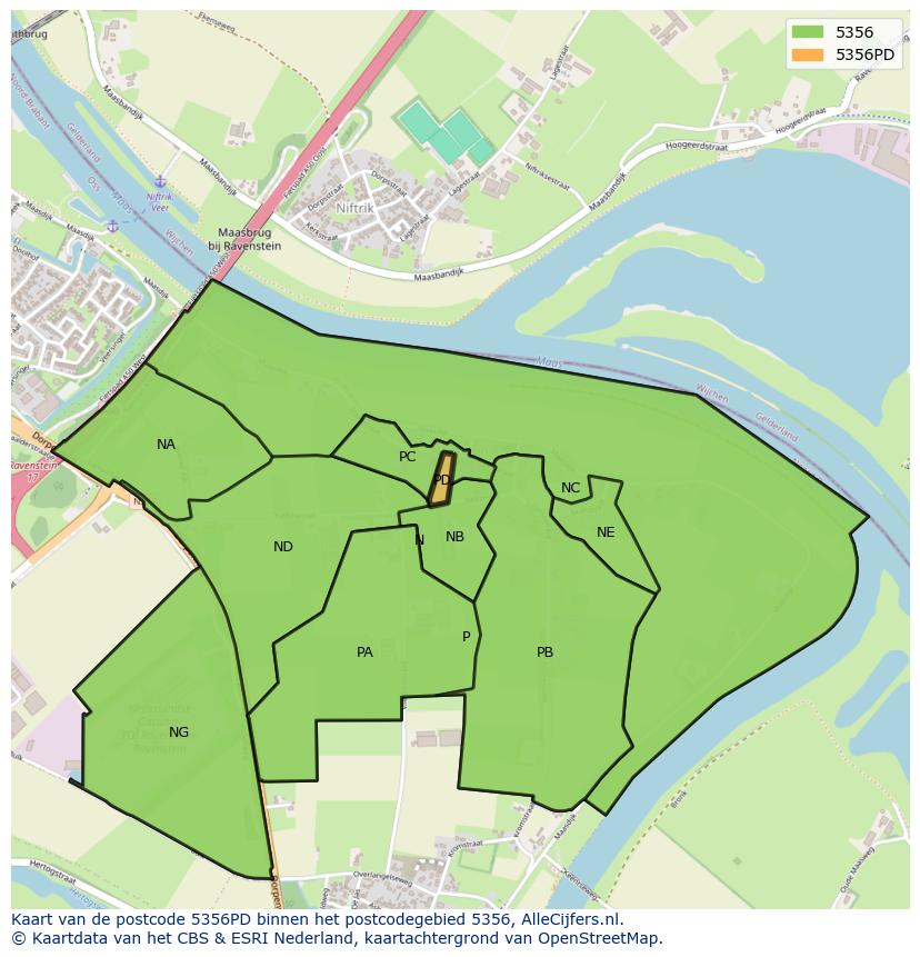 Afbeelding van het postcodegebied 5356 PD op de kaart.