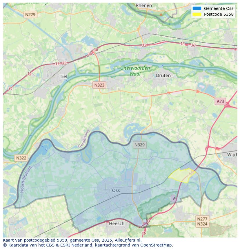 Afbeelding van het postcodegebied 5358 op de kaart.