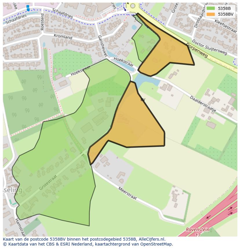 Afbeelding van het postcodegebied 5358 BV op de kaart.