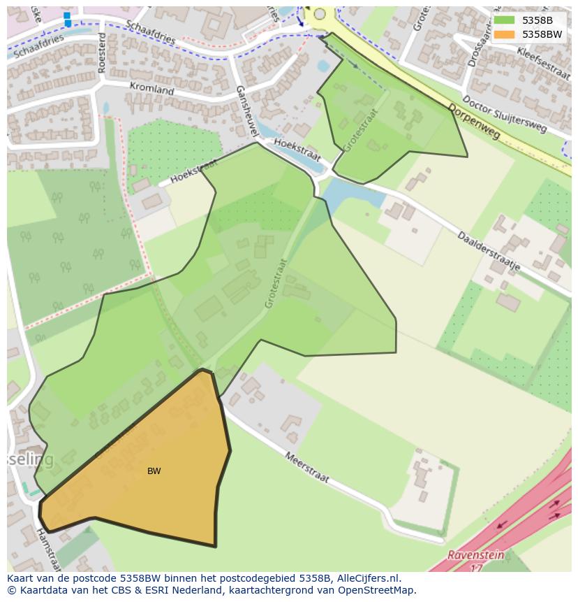 Afbeelding van het postcodegebied 5358 BW op de kaart.