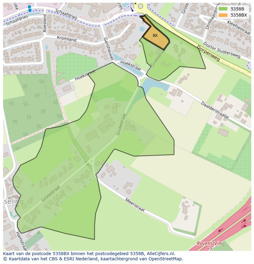 Afbeelding van het postcodegebied 5358 BX op de kaart.