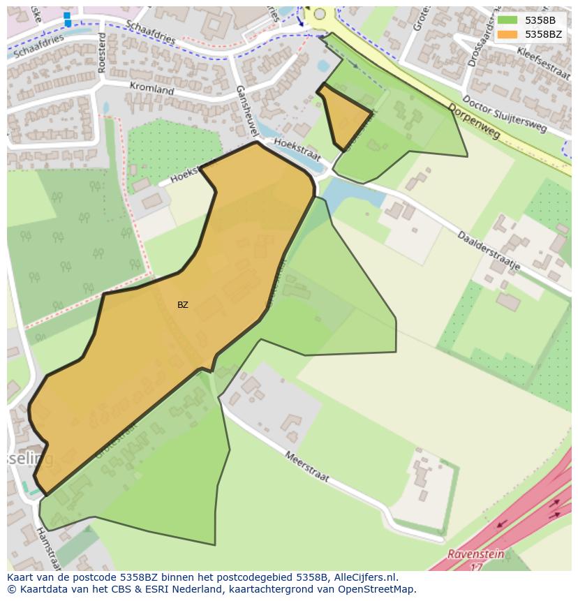 Afbeelding van het postcodegebied 5358 BZ op de kaart.