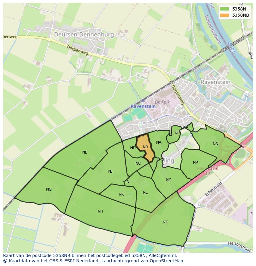 Afbeelding van het postcodegebied 5358 NB op de kaart.