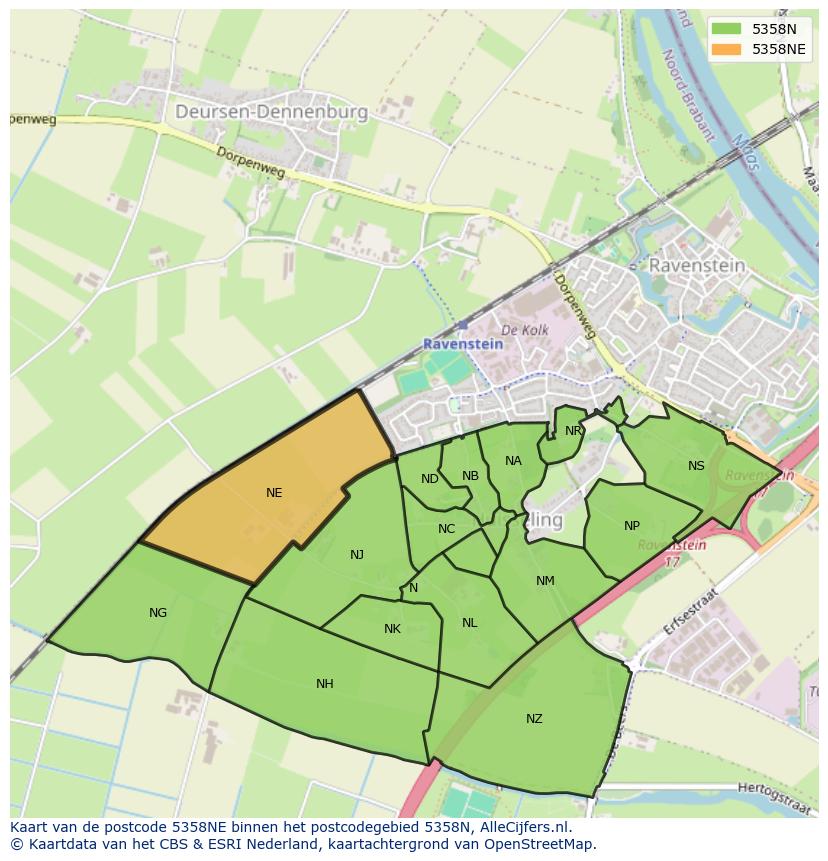 Afbeelding van het postcodegebied 5358 NE op de kaart.