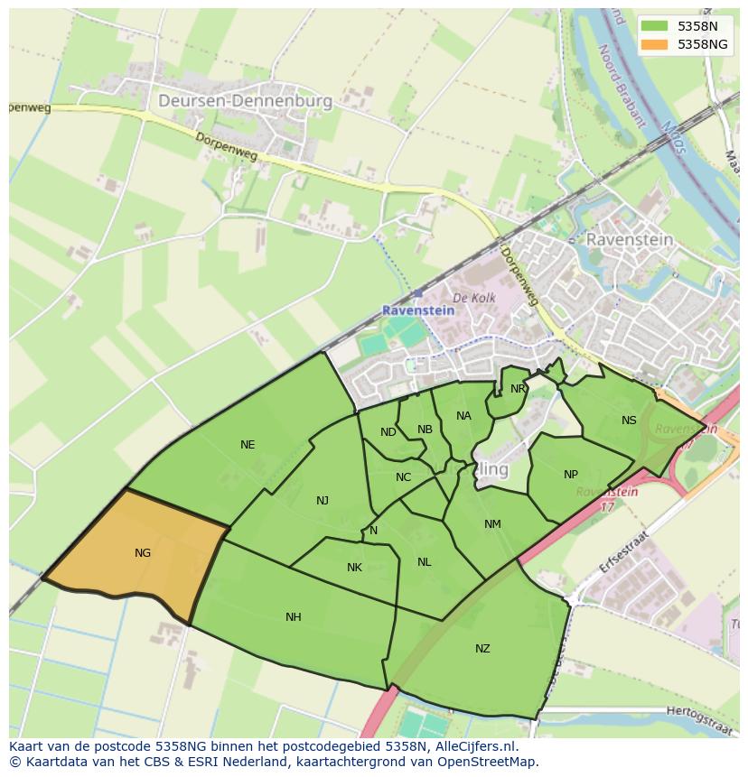 Afbeelding van het postcodegebied 5358 NG op de kaart.