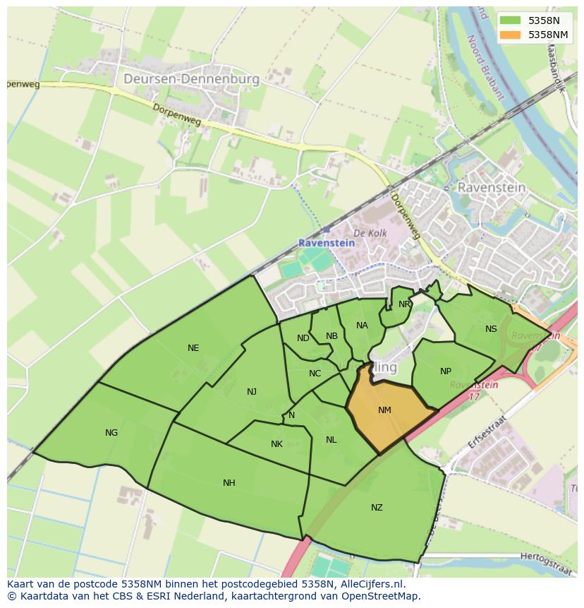 Afbeelding van het postcodegebied 5358 NM op de kaart.