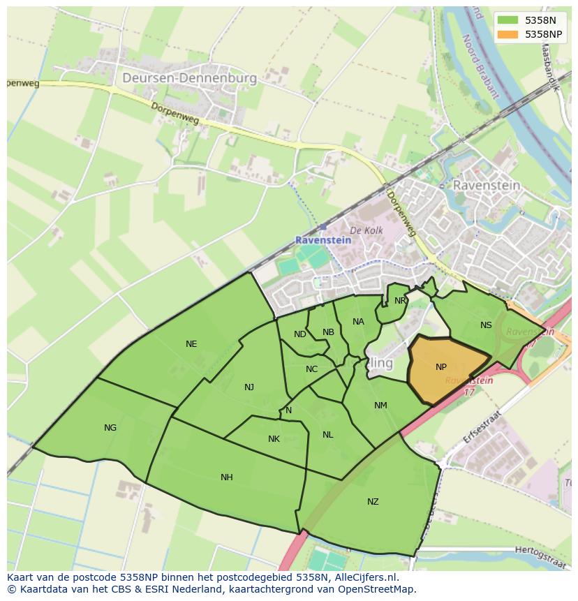 Afbeelding van het postcodegebied 5358 NP op de kaart.