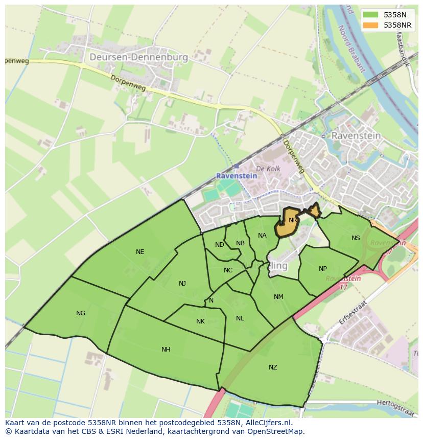Afbeelding van het postcodegebied 5358 NR op de kaart.