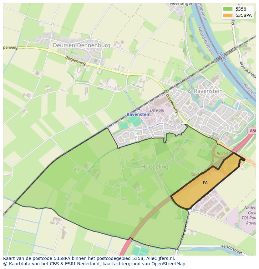 Afbeelding van het postcodegebied 5358 PA op de kaart.