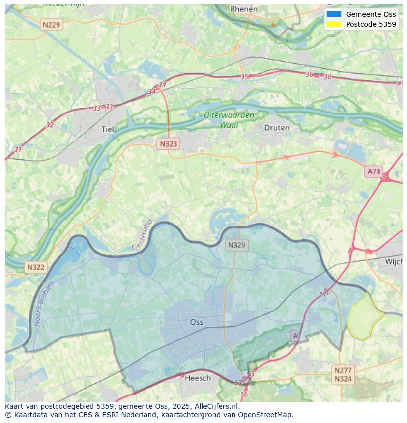 Afbeelding van het postcodegebied 5359 op de kaart.
