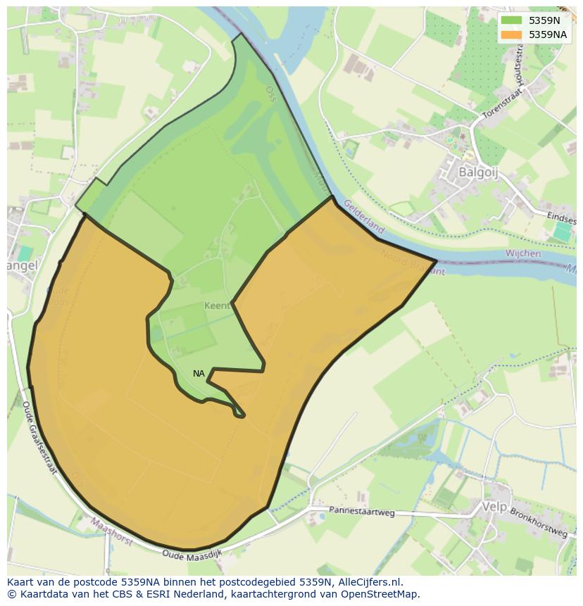 Afbeelding van het postcodegebied 5359 NA op de kaart.