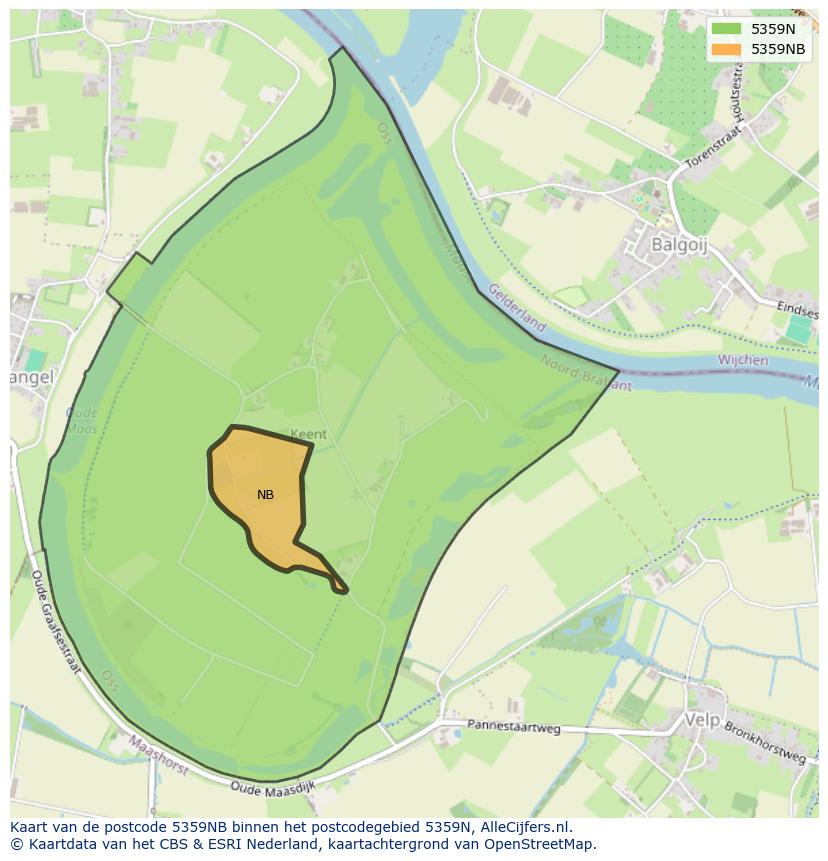 Afbeelding van het postcodegebied 5359 NB op de kaart.