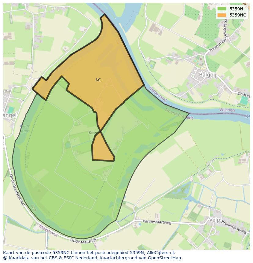 Afbeelding van het postcodegebied 5359 NC op de kaart.