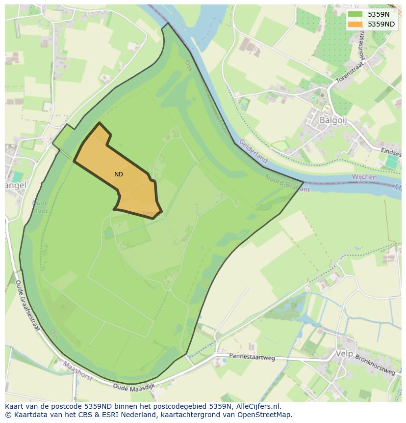 Afbeelding van het postcodegebied 5359 ND op de kaart.