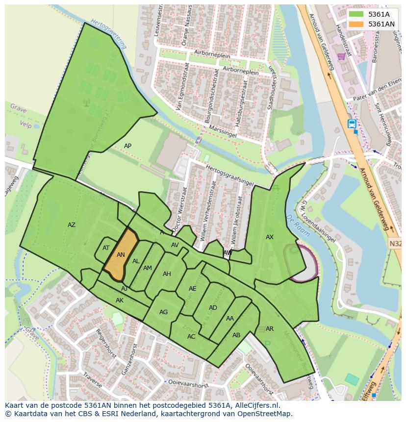 Afbeelding van het postcodegebied 5361 AN op de kaart.