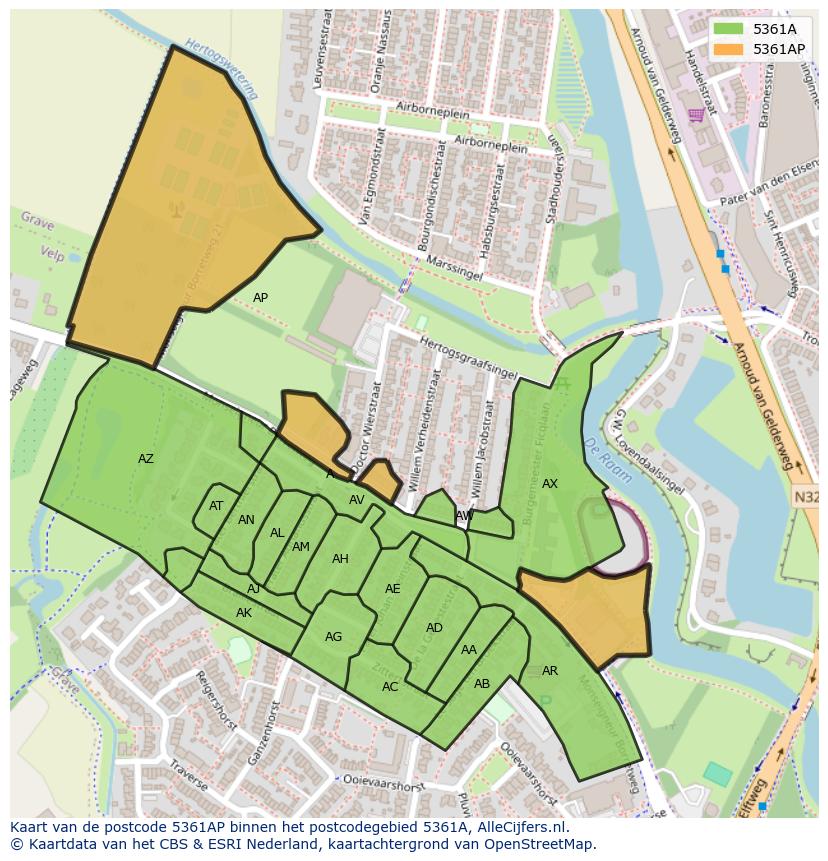 Afbeelding van het postcodegebied 5361 AP op de kaart.